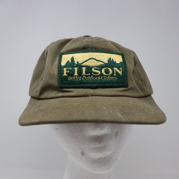 Vtg Filson Cap Dark Tan Khaki Oil Tin Cloth Leather Strap Patch - Picture 2 of 6
